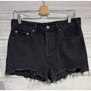 Levi Strauss Shorts Womens W29 501 Button Fly Black Raw Hem Grunge High Rise
